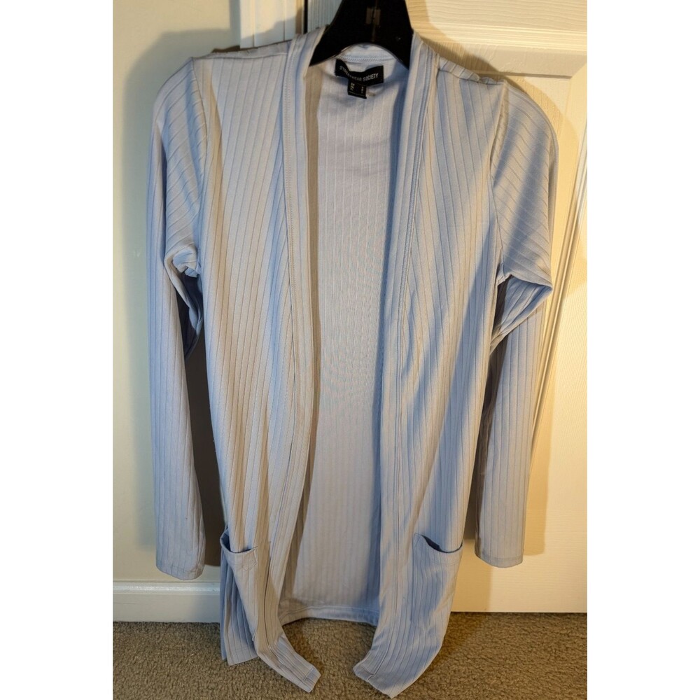 Streetwear Society Womens Small Baby Blue Ribbed Longline Duster Cardigan Pocket
